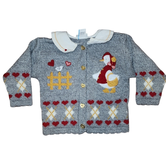 Vintage Other - Vintage Baby Togs 18 months hearts and goose gray acrylic cardigan sweater
